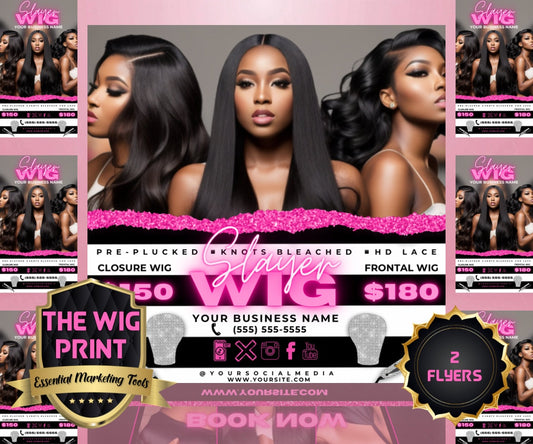 Wig Slayer v1 | 2 Flyers | Hair + Wig Industry | Pink | DIY | CANVA | Instagram | Facebook