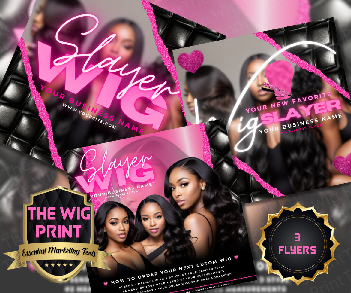 Custom Wigs v3 | 3 Flyers | Hair + Wig Industry | Pink | DIY | CANVA | Instagram | Facebook