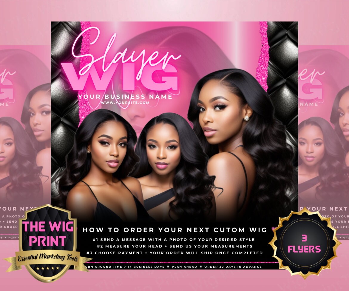 Custom Wigs v3 | 3 Flyers | Hair + Wig Industry | Pink | DIY | CANVA | Instagram | Facebook