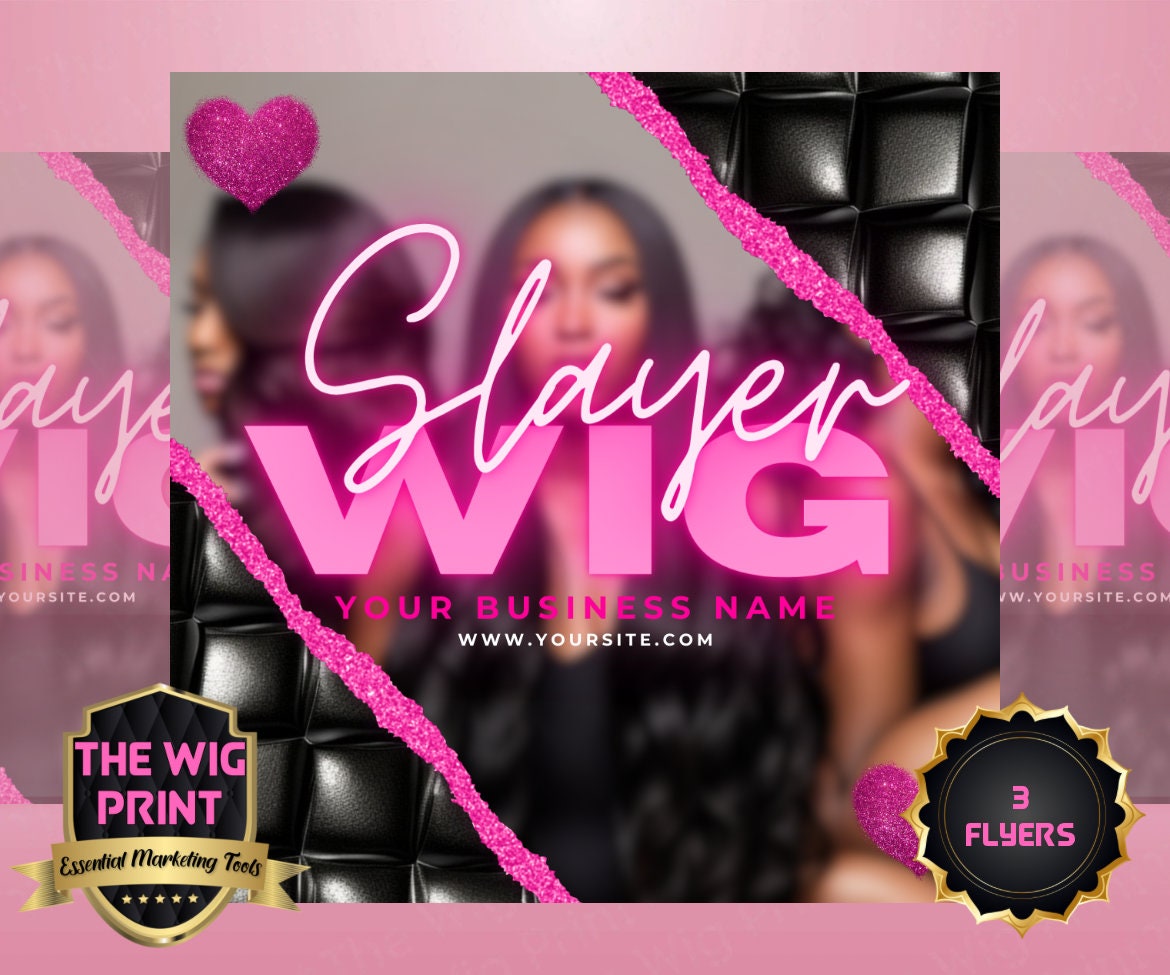 Custom Wigs v3 | 3 Flyers | Hair + Wig Industry | Pink | DIY | CANVA | Instagram | Facebook