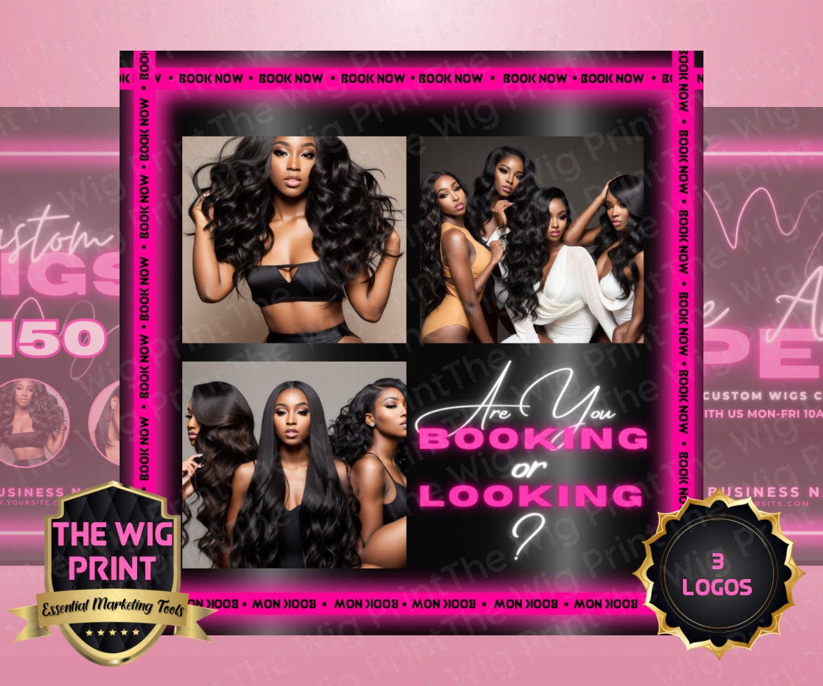 Custom Wigs v4 | 3 Flyers | Hair + Wig Industry | Pink | DIY | CANVA | Flyer | Instagram | Facebook