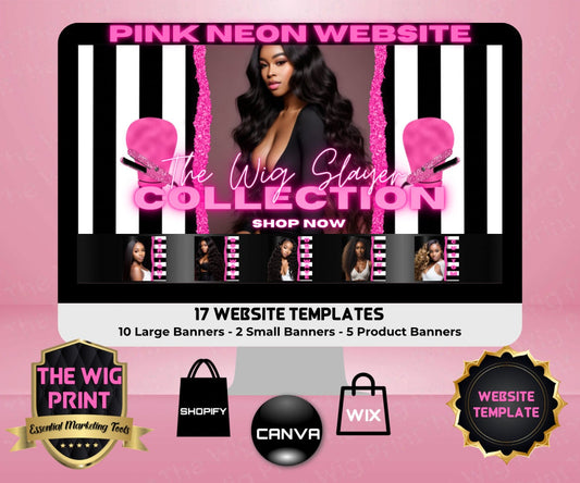 Pink Neon Stripes | Website Template | Hair + Wig Industry | Pink | DIY | CANVA | Flyer | Shopify | Wix