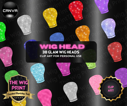 Wig Heads | Glam Textures | Diamonds + Glitter | PNG | 38 pieces | Design Elements