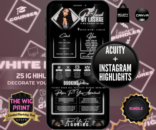 White Neon Diamond | Bundle | Acuity Scheduling | IG Highlights | 25 Buttons | Hair + Wig Industry | DIY | CANVA | Instagram