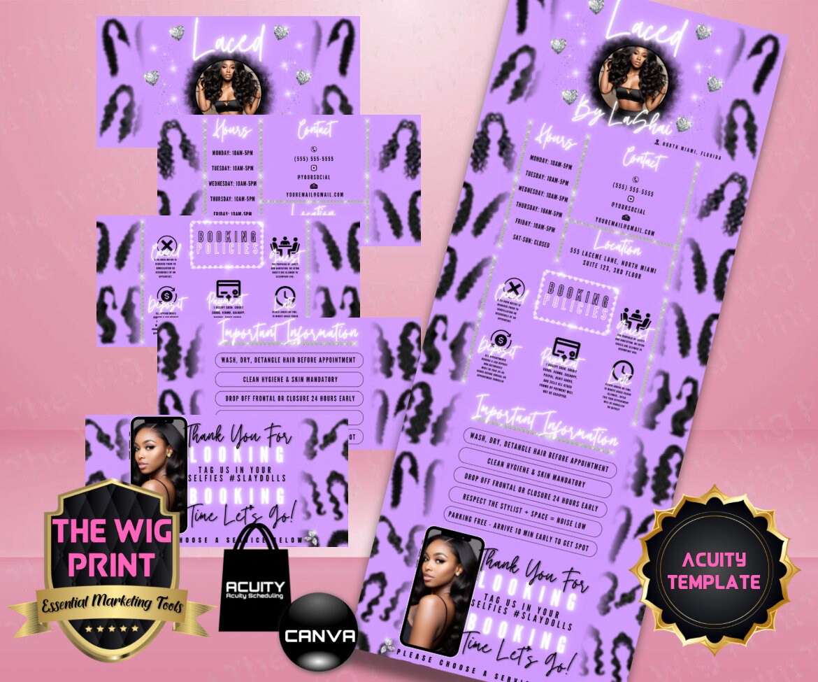 HairStylist | Wig Maker | Purple Pastel Hearts | Acuity Template | 5 Banners | Hair + Wig Industry | DIY | CANVA | Flyer | Website