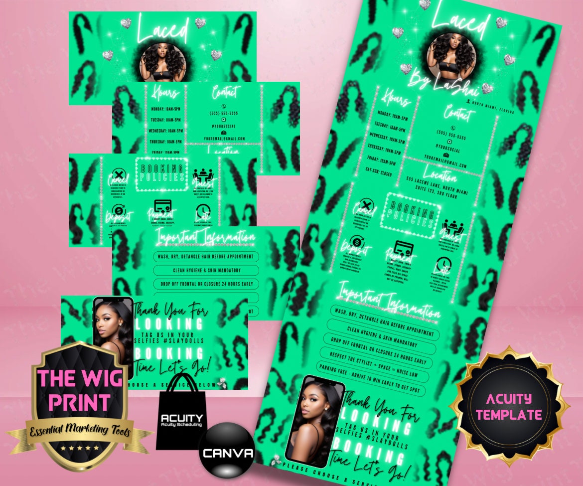 HairStylist | Wig Maker | Green Pastel Hearts | Acuity Template | 5 Banners | Hair + Wig Industry | DIY | CANVA | Flyer | Website