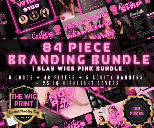 84 Piece | Pink Neon Branding Bundle | ACUITY | Hair + Wig Industry | Paper | DIY | CANVA