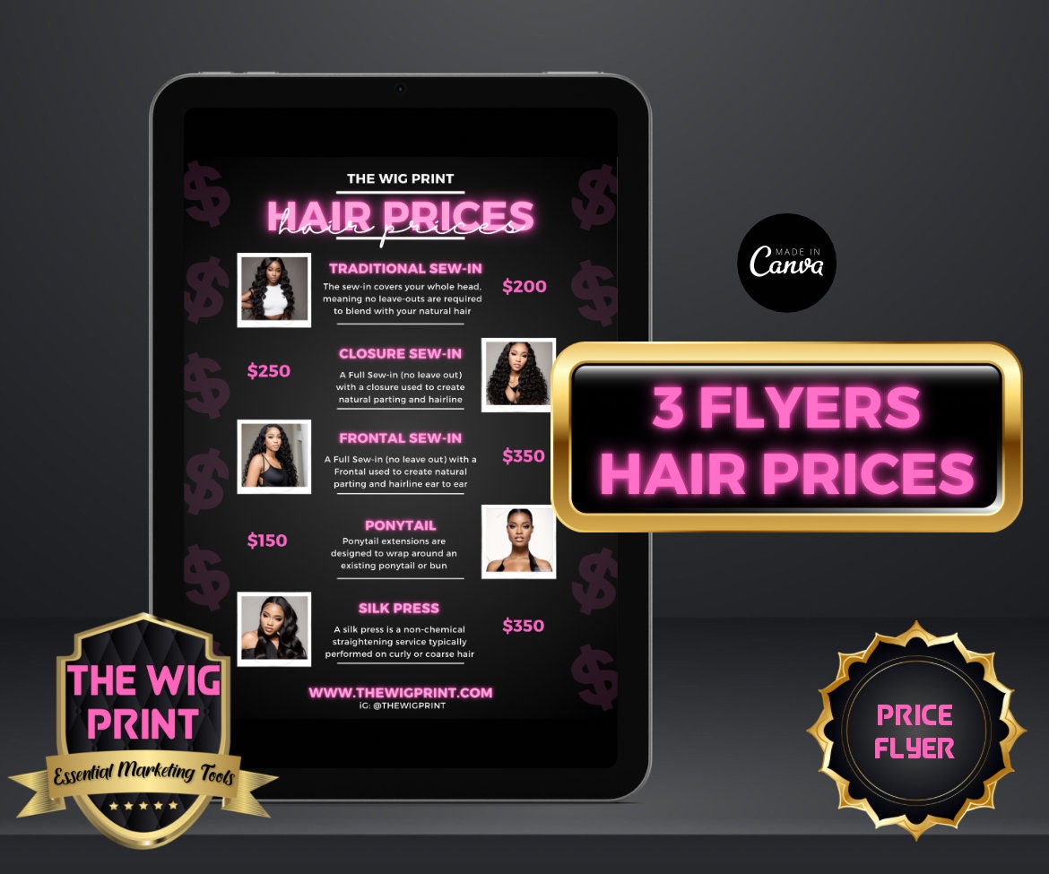 Hair Price List | 3 Flyers | Hair Stylist Flyer | DIY | Price List Flyer | DIY CANVA Template | Salon Price List | Custom Price