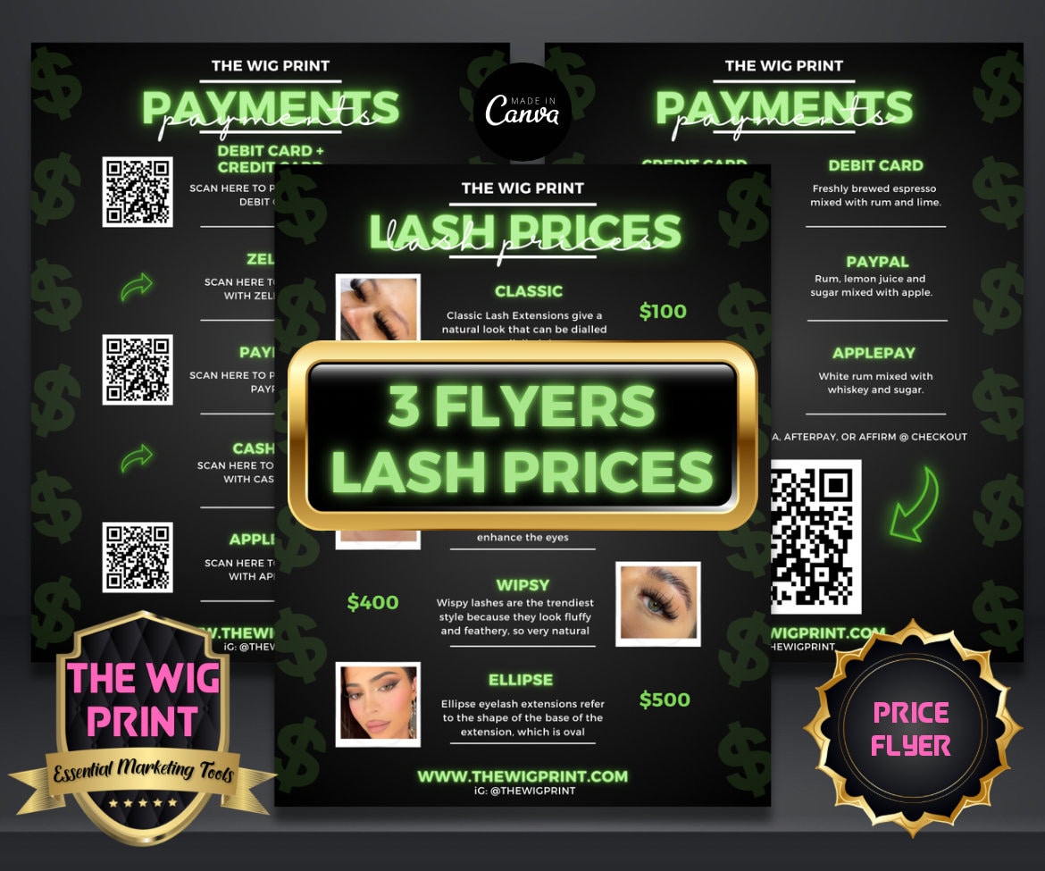 Lash Price List | 3 Flyers | Lash Tech Flyer | DIY CANVA Template | Lash Salon | Lash Services | Custom Price Flyer | Lash Marketing