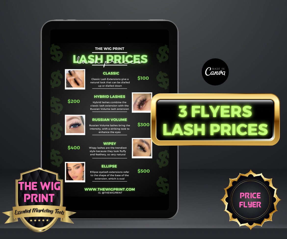 Lash Price List | 3 Flyers | Lash Tech Flyer | DIY CANVA Template | Lash Salon | Lash Services | Custom Price Flyer | Lash Marketing