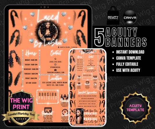 HairStylist | Wig Maker | Orange Pastel Hearts | Acuity Template | 5 Banners | Hair + Wig Industry | DIY | CANVA | Flyer | Website