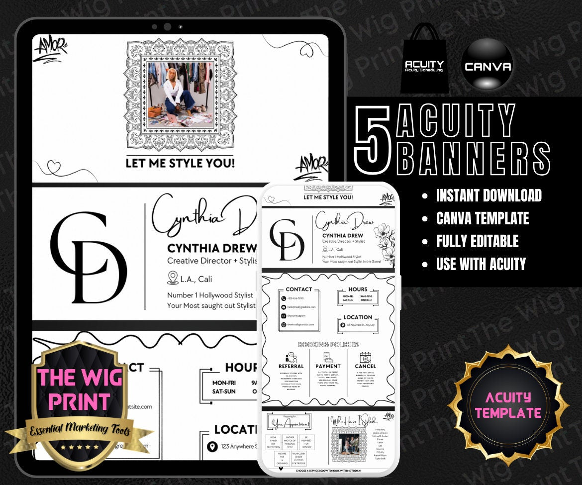 Stylist | Acuity Template | 5 Banners | Hair + Wig + Makeup + nails + Lash Industry | DIY | CANVA | Flyer | Website