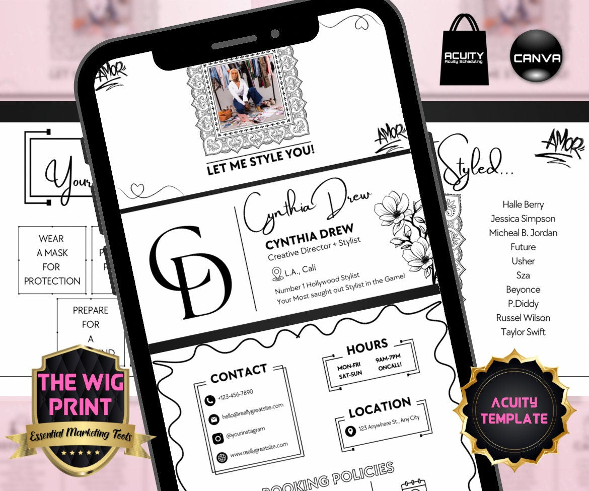 Stylist | Acuity Template | 5 Banners | Hair + Wig + Makeup + nails + Lash Industry | DIY | CANVA | Flyer | Website