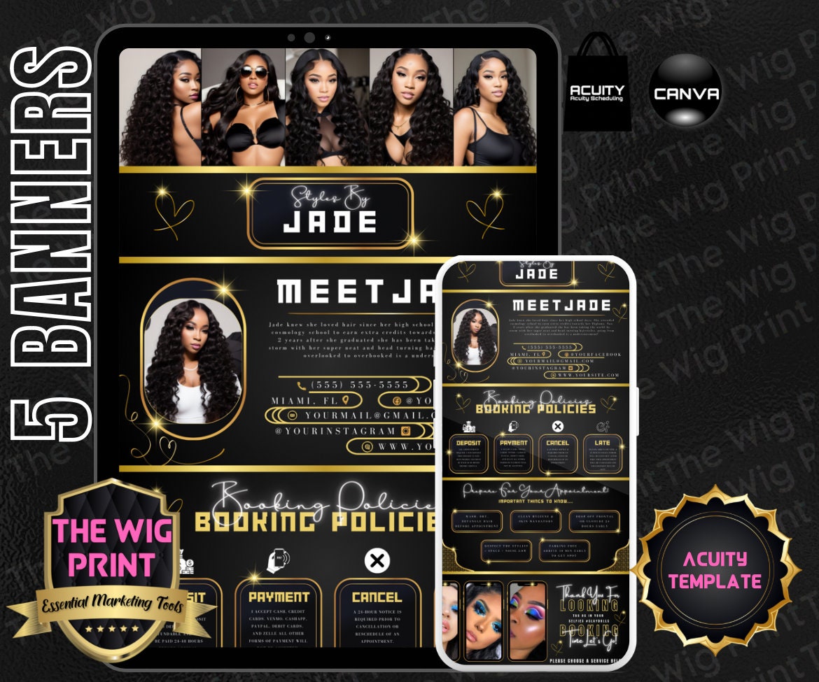 Styles By  | Acuity Template | 5 Banners | Hair + Wig + Makeup + nails + Lash Industry | DIY | CANVA | Flyer | Website