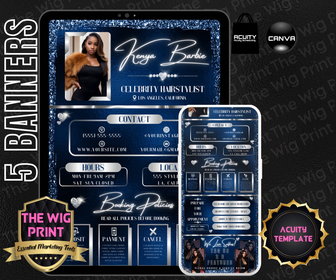 Celebrity Hairstyles by | Acuity Template | 5 Banners | Hair + Wig + Makeup + nails + Lash Industry | DIY | CANVA | Flyer | Website