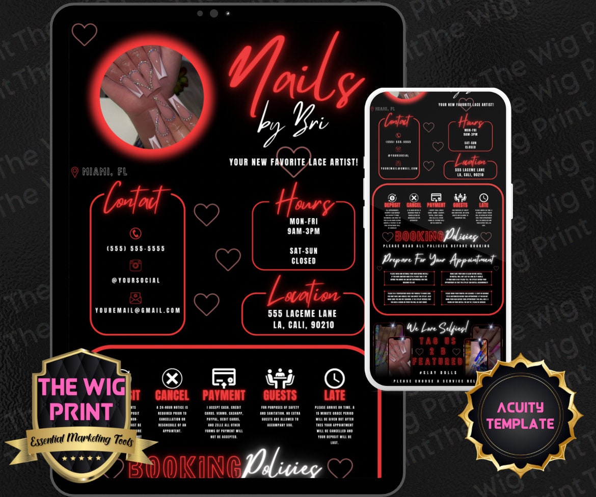 Nails By Bri | Acuity Template | 5 Banners | Hair + Wig + Makeup + nails + Lash Industry | DIY | CANVA | Flyer | Website