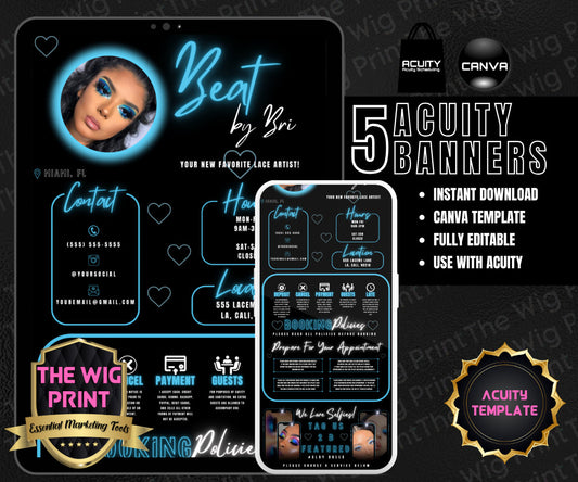 Beat By Bri | Acuity Template | 5 Banners | Hair + Wig + Makeup + nails + Lash Industry | DIY | CANVA | Flyer | Website