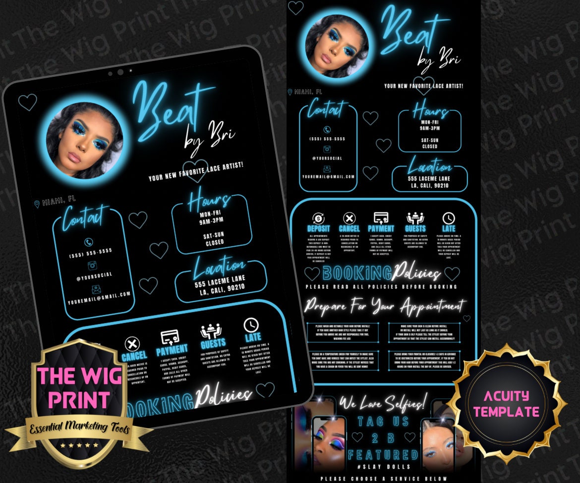 Beat By Bri | Acuity Template | 5 Banners | Hair + Wig + Makeup + nails + Lash Industry | DIY | CANVA | Flyer | Website