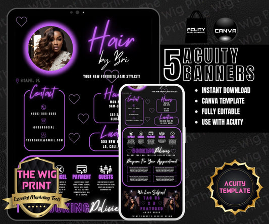 Hair By Bri | Acuity Template | 5 Banners | Hair + Wig + Makeup + nails + Lash Industry | DIY | CANVA | Flyer | Website