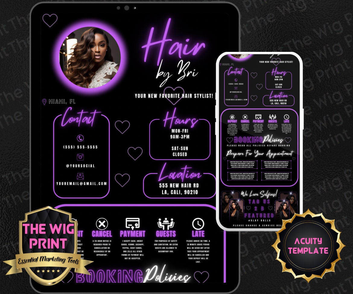 Hair By Bri | Acuity Template | 5 Banners | Hair + Wig + Makeup + nails + Lash Industry | DIY | CANVA | Flyer | Website