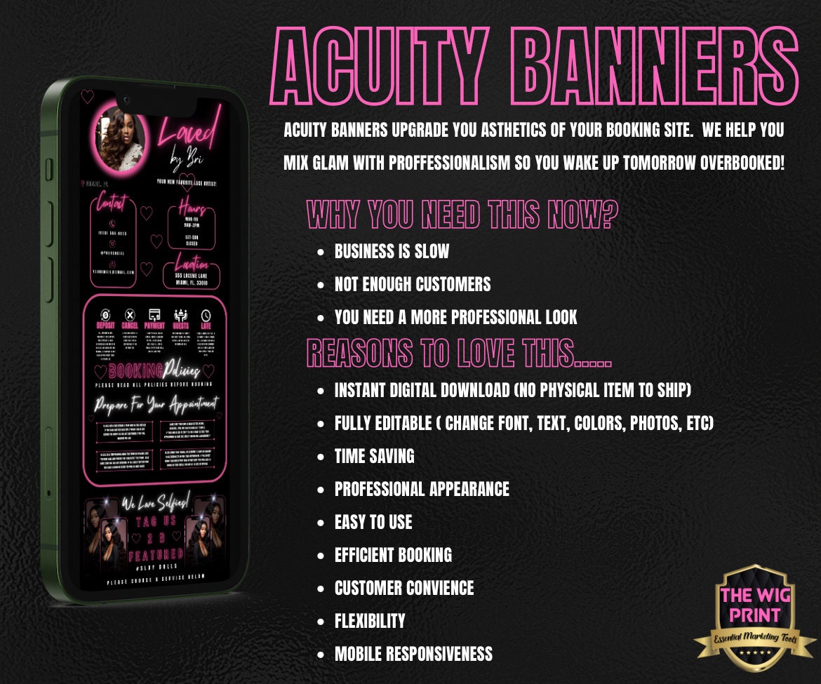 Hair By Bri | Acuity Template | 5 Banners | Hair + Wig + Makeup + nails + Lash Industry | DIY | CANVA | Flyer | Website