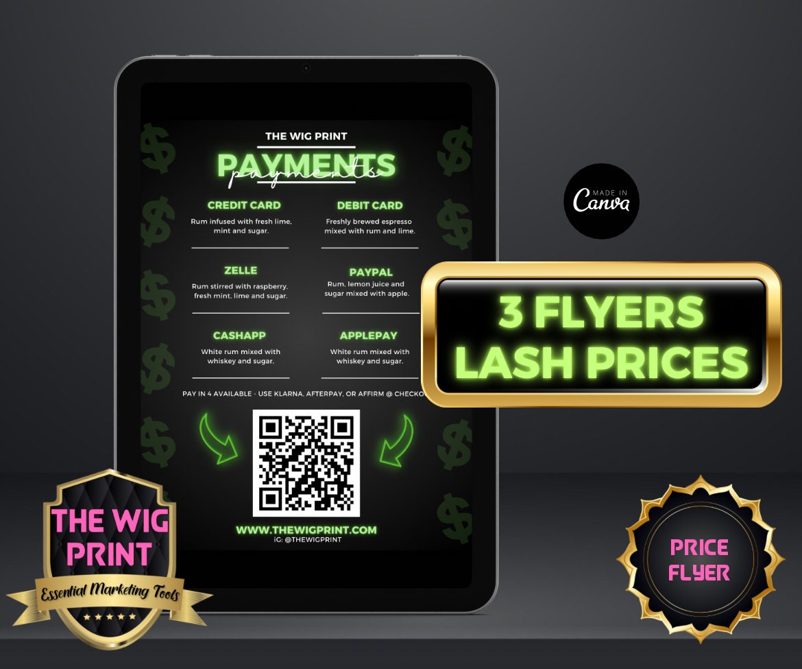 Lash Price List | 3 Flyers | Lash Tech Flyer | DIY CANVA Template | Lash Salon | Lash Services | Custom Price Flyer | Lash Marketing