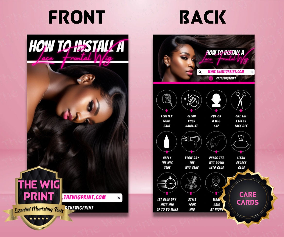 Lace Frontal Care Cards | Pink | Wigs, Hair, Nails, Makeup + Lash Industry | DIY | CANVA