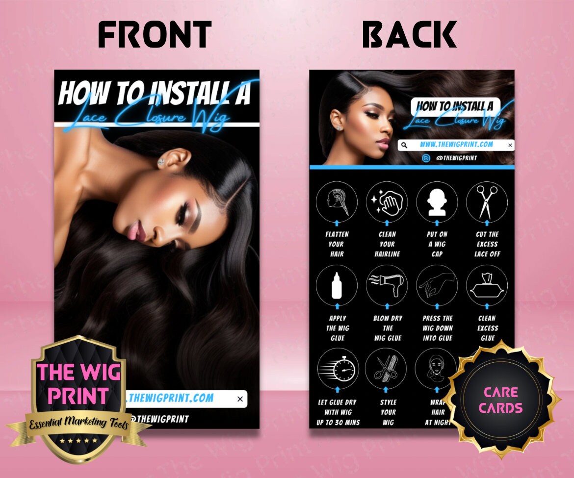 Lace Closure Wig Care Cards | Blue | Wigs, Hair, Nails, Makeup + Lash Industry | DIY | CANVA