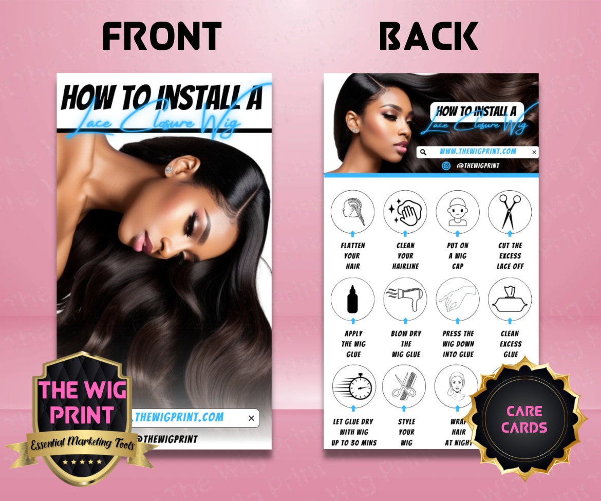 Lace Closure Wig Care Cards | Blue | Wigs, Hair, Nails, Makeup + Lash Industry | DIY | CANVA