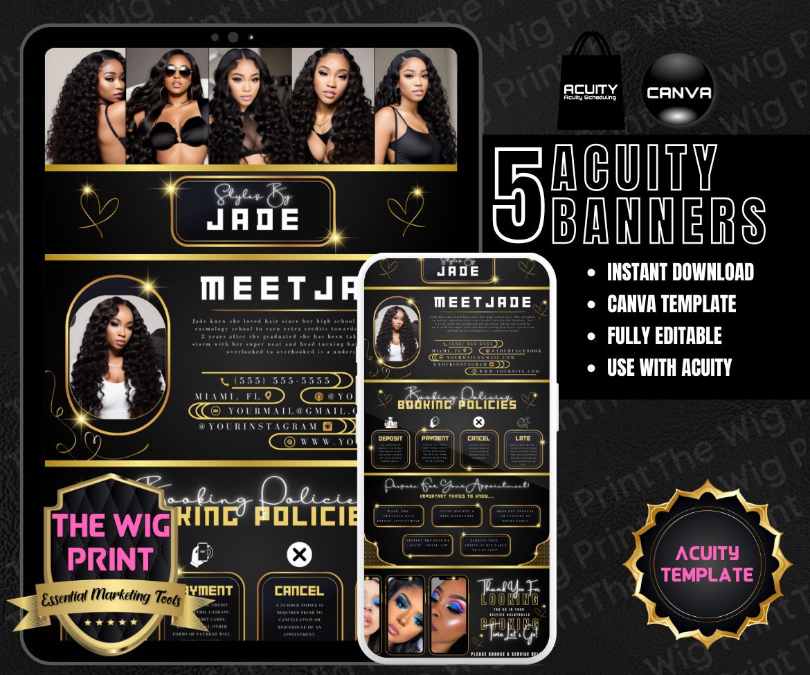 Styles By  | Acuity Template | 5 Banners | Hair + Wig + Makeup + nails + Lash Industry | DIY | CANVA | Flyer | Website