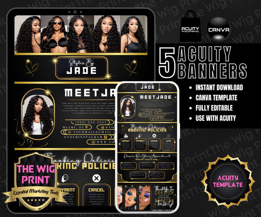 Styles By  | Acuity Template | 5 Banners | Hair + Wig + Makeup + nails + Lash Industry | DIY | CANVA | Flyer | Website