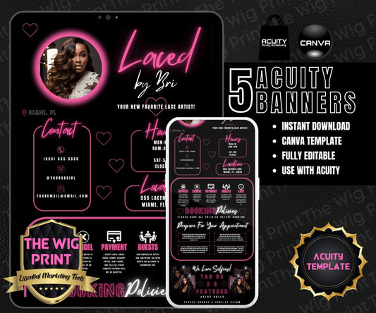 Laced By Bri | Acuity Template | 5 Banners | Hair + Wig + Makeup + nails + Lash Industry | DIY | CANVA | Flyer | Website