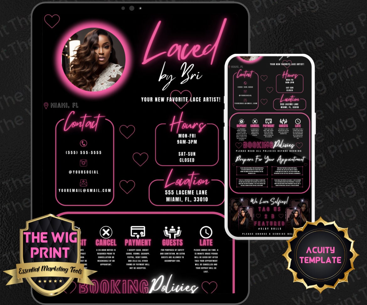 Laced By Bri | Acuity Template | 5 Banners | Hair + Wig + Makeup + nails + Lash Industry | DIY | CANVA | Flyer | Website