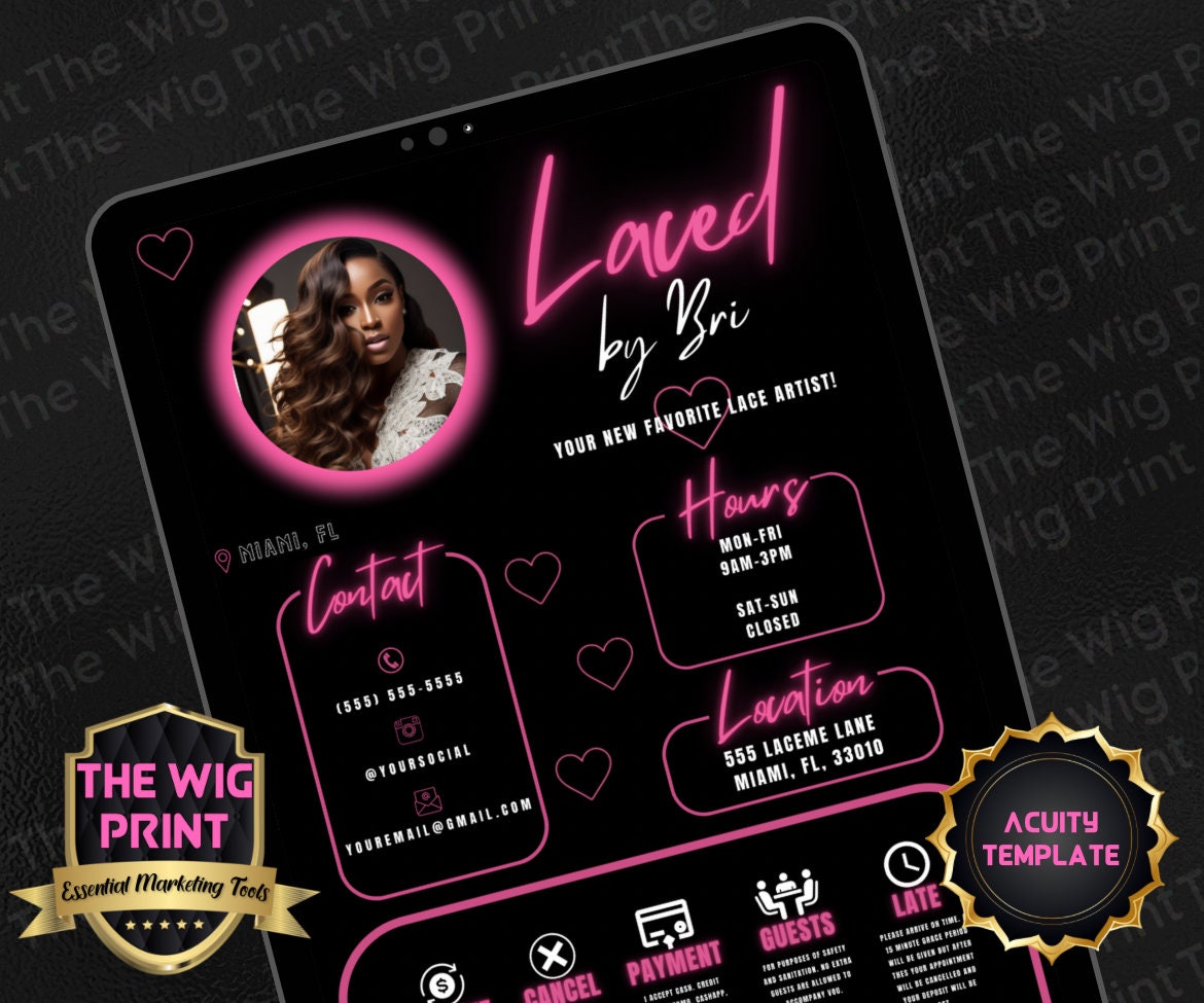 Laced By Bri | Acuity Template | 5 Banners | Hair + Wig + Makeup + nails + Lash Industry | DIY | CANVA | Flyer | Website