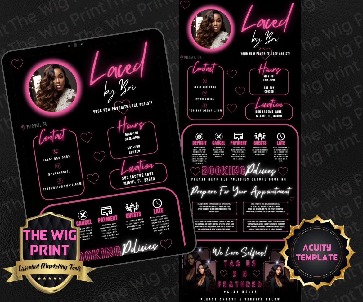 Laced By Bri | Acuity Template | 5 Banners | Hair + Wig + Makeup + nails + Lash Industry | DIY | CANVA | Flyer | Website