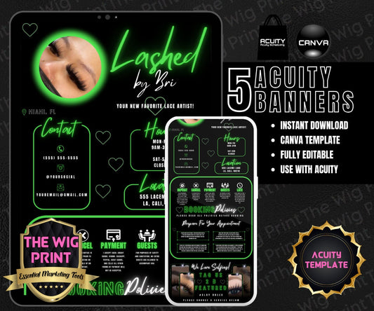 LaShed By Bri | Acuity Template | 5 Banners | Hair + Wig + Makeup + nails + Lash Industry | DIY | CANVA | Flyer | Website