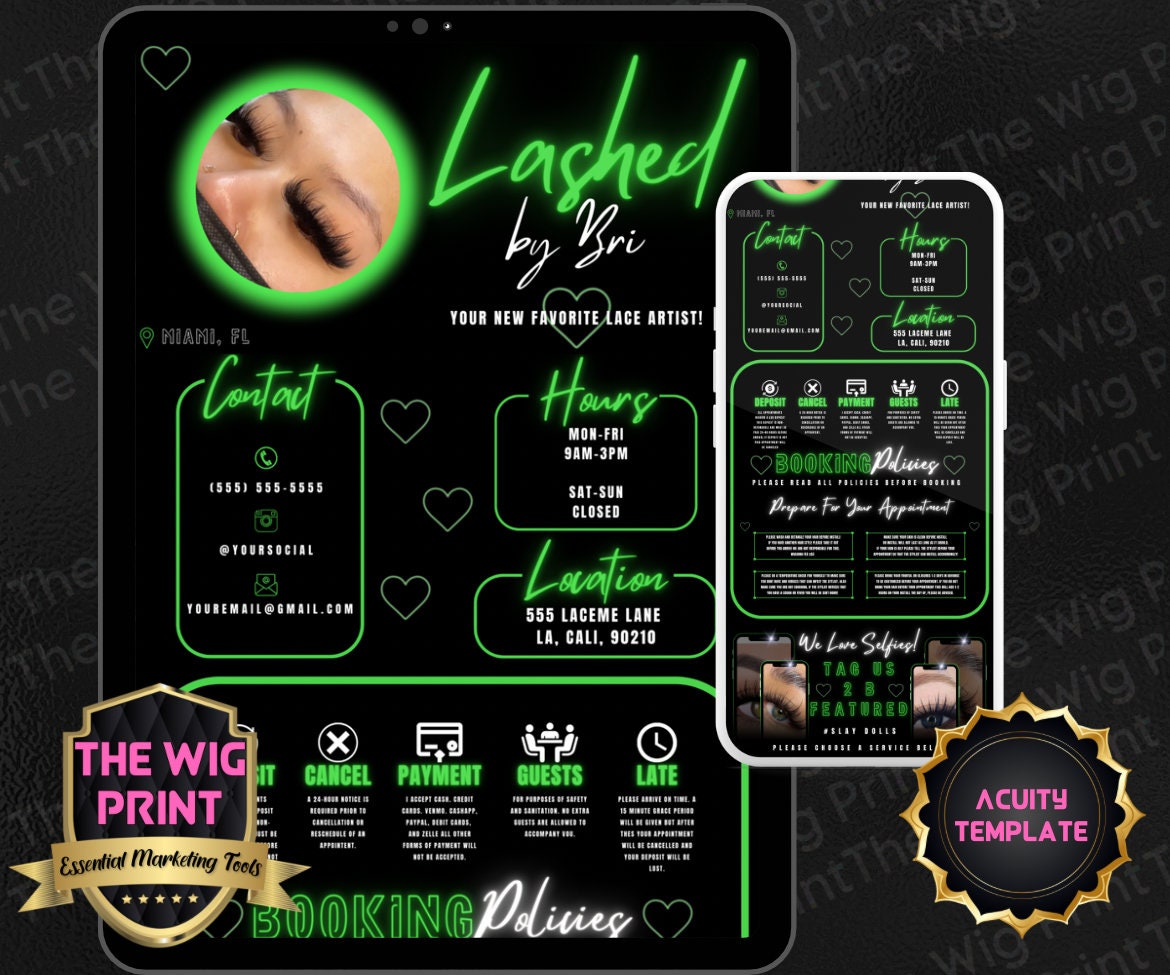 LaShed By Bri | Acuity Template | 5 Banners | Hair + Wig + Makeup + nails + Lash Industry | DIY | CANVA | Flyer | Website