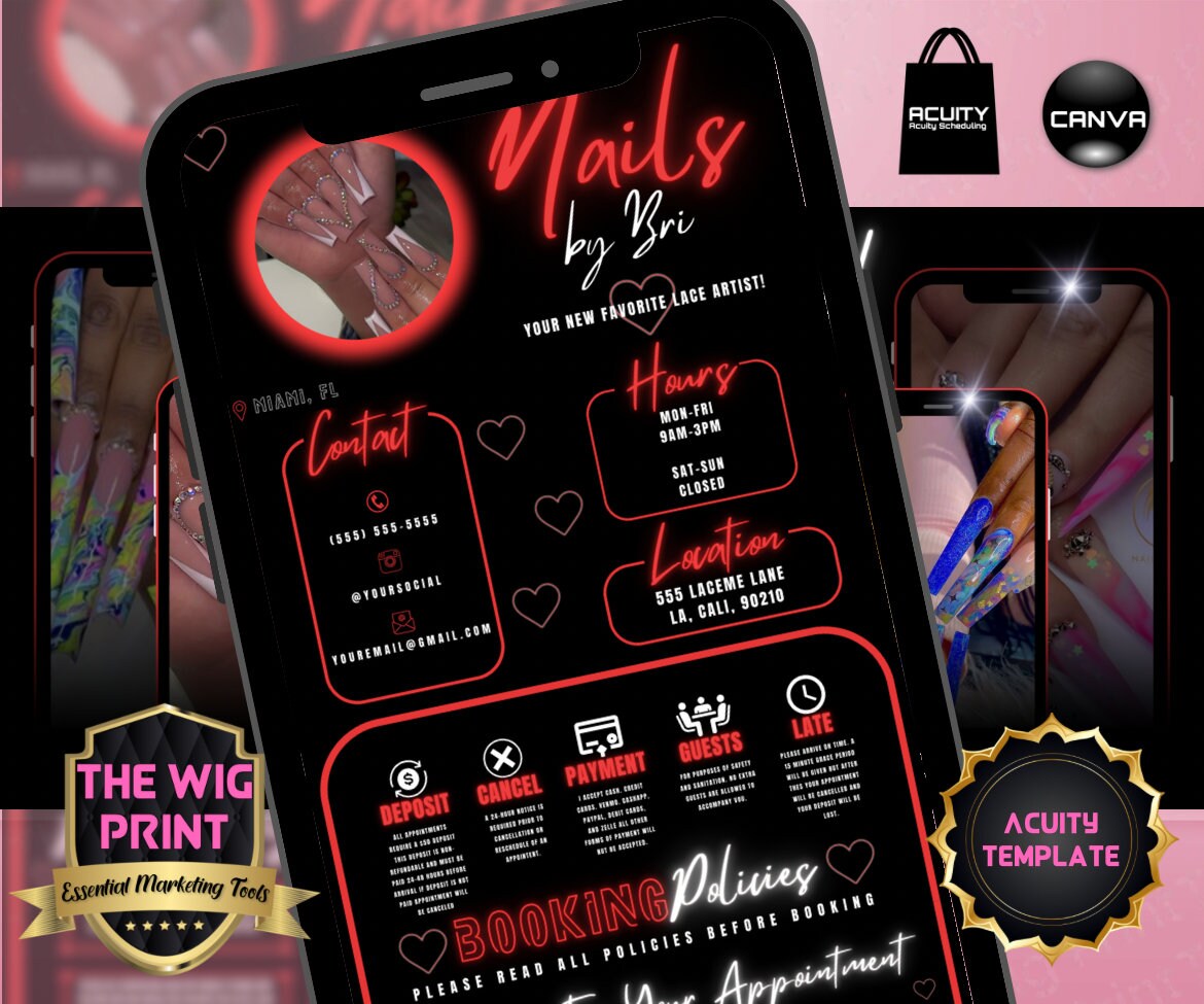 Nails By Bri | Acuity Template | 5 Banners | Hair + Wig + Makeup + nails + Lash Industry | DIY | CANVA | Flyer | Website