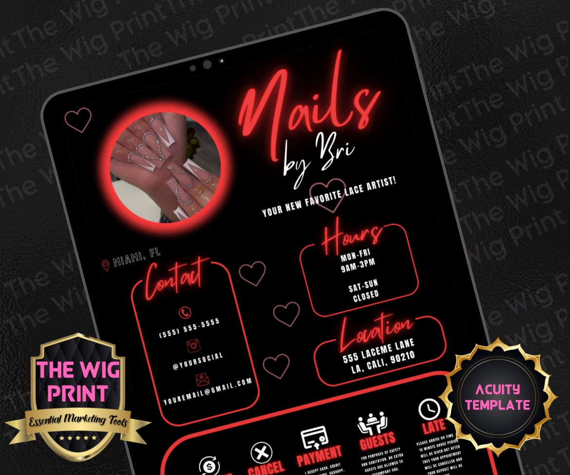 Nails By Bri | Acuity Template | 5 Banners | Hair + Wig + Makeup + nails + Lash Industry | DIY | CANVA | Flyer | Website