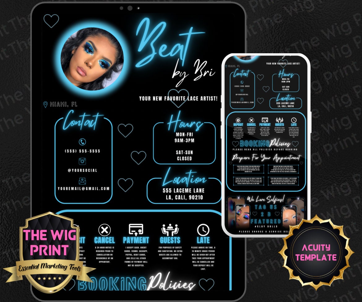 Beat By Bri | Acuity Template | 5 Banners | Hair + Wig + Makeup + nails + Lash Industry | DIY | CANVA | Flyer | Website