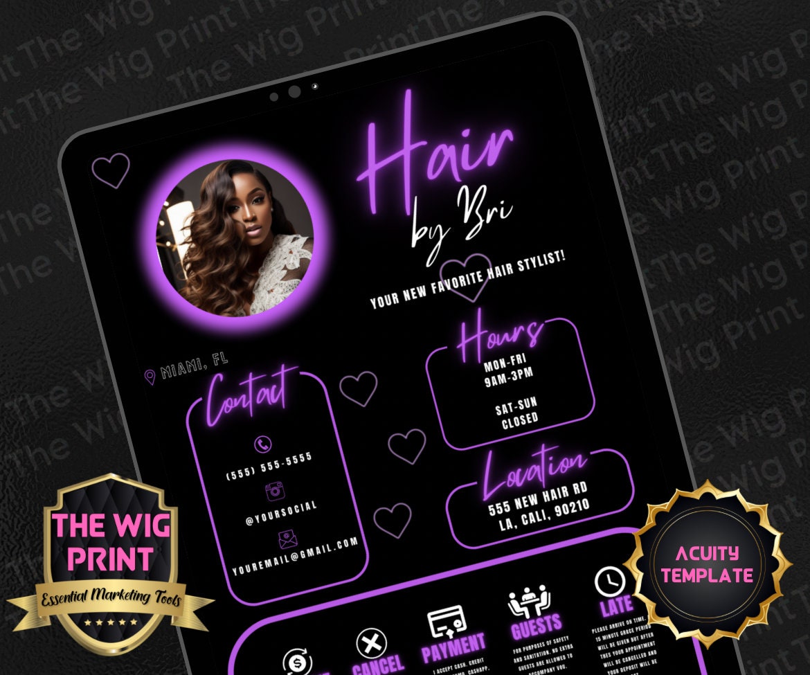 Hair By Bri | Acuity Template | 5 Banners | Hair + Wig + Makeup + nails + Lash Industry | DIY | CANVA | Flyer | Website