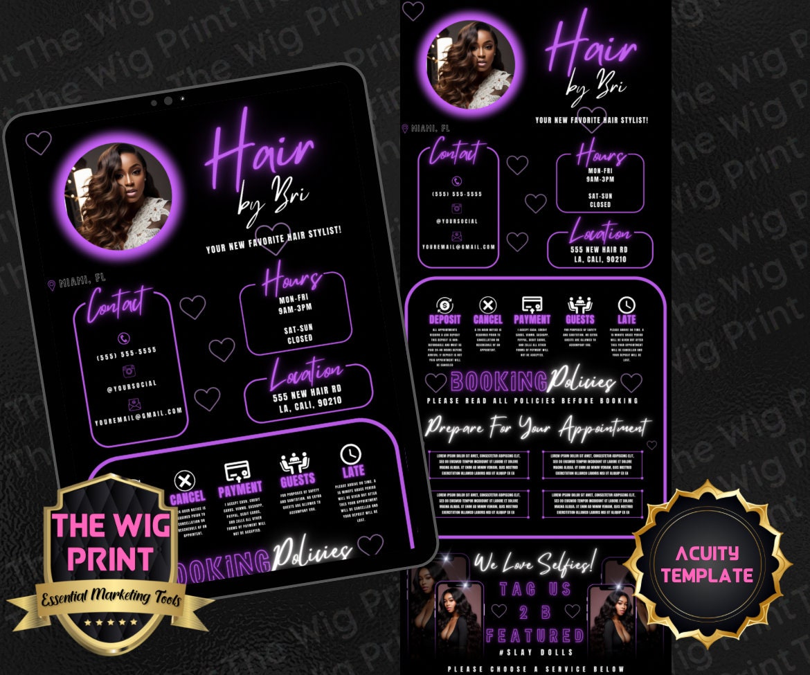 Hair By Bri | Acuity Template | 5 Banners | Hair + Wig + Makeup + nails + Lash Industry | DIY | CANVA | Flyer | Website