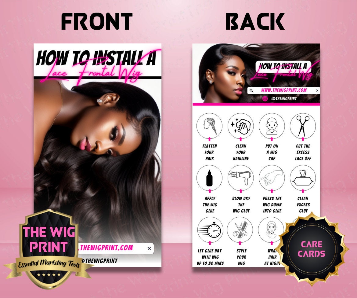 Lace Frontal Care Cards | Pink | Wigs, Hair, Nails, Makeup + Lash Industry | DIY | CANVA