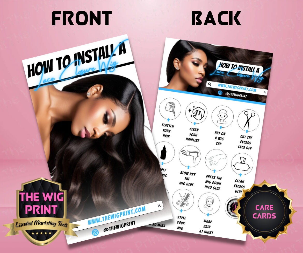 Lace Closure Wig Care Cards | Blue | Wigs, Hair, Nails, Makeup + Lash Industry | DIY | CANVA