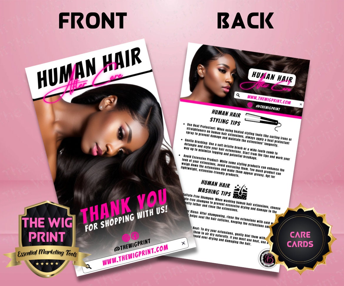 Human Hair After Care Cards | Blue | Wigs, Hair, Nails, Makeup + Lash Industry | DIY | CANVA