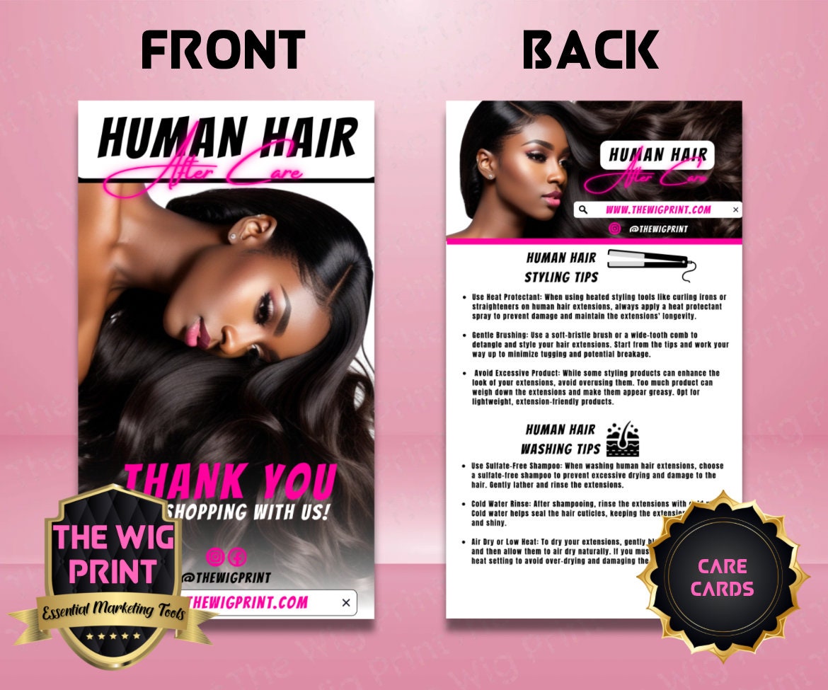 Human Hair After Care Cards | Blue | Wigs, Hair, Nails, Makeup + Lash Industry | DIY | CANVA