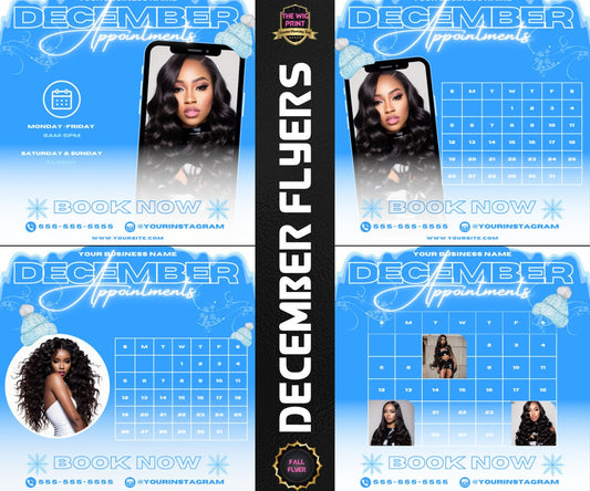 December Appointments | 4 Flyers | Hair + Wig, Nail, Lashes, & Makeup Industry | Pink | DIY | CANVA | Instagram | Facebook