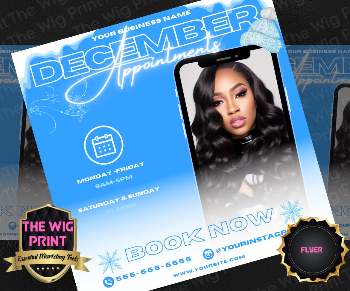 December Appointments | 4 Flyers | Hair + Wig, Nail, Lashes, & Makeup Industry | Pink | DIY | CANVA | Instagram | Facebook