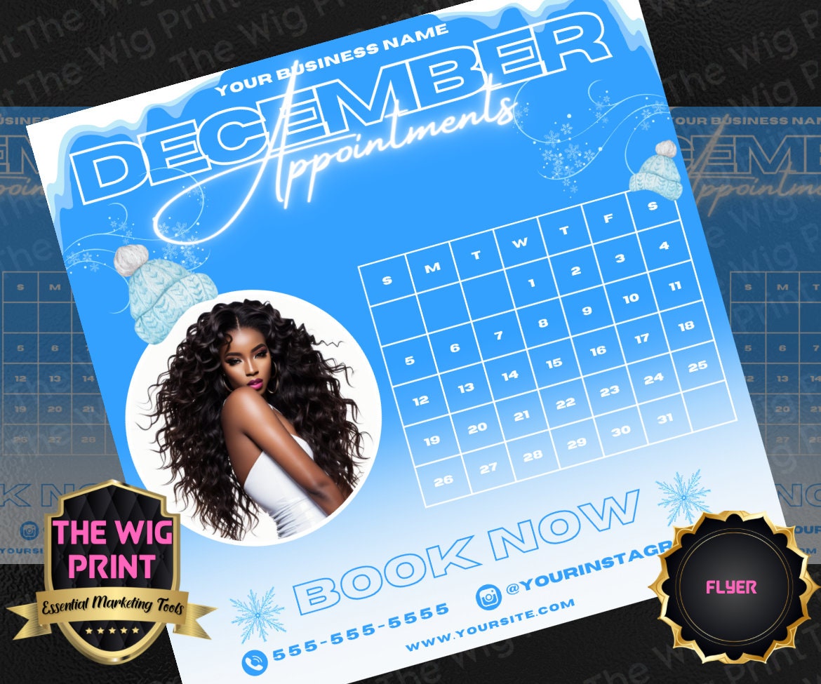 December Appointments | 4 Flyers | Hair + Wig, Nail, Lashes, & Makeup Industry | Pink | DIY | CANVA | Instagram | Facebook