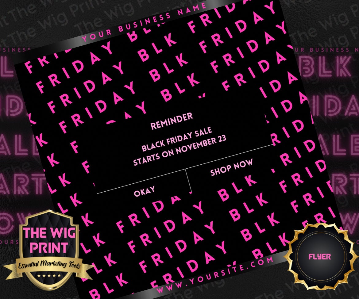 BLK Friday | 6 Flyers | Hair + Wig, Nail, Lashes, & Makeup Industry | pink + black | DIY | CANVA | Instagram | Facebook